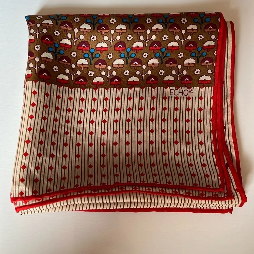 Vintage Echo Flower Long Silk Scarf